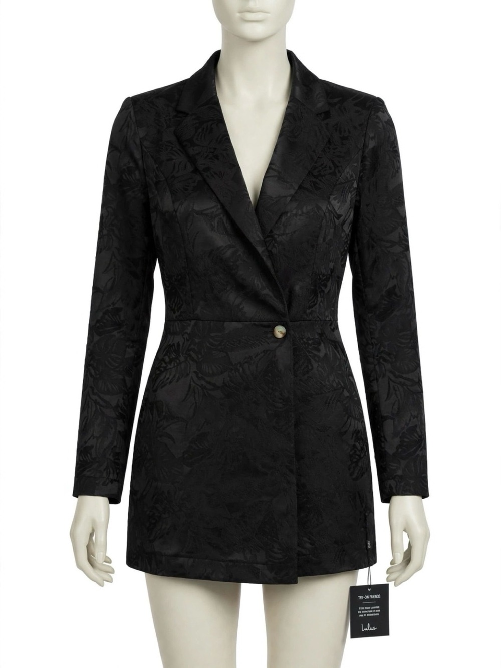 Lulu's Black Jacquard Single-Button Blazer Dress